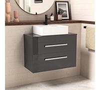 Nes Home Wall Hung 800mm 2 Drawer Cabinet With Countertop Basin And Worktop
