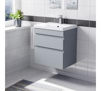 Nes Home Wall Hung Matte Grey 500mm Pvc 2 Drawers Vanity Unit & Basin Sink
