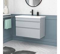 Nes Home Wall Hung Matte Grey 800mm 2 Drawers Vanity Unit & Basin Sink