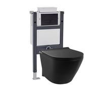 Nes Home Wall Hung Rimless Black Toilet, Cistern Frame Rectangle Black Button