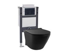 Nes Home Wall Hung Rimless Black Toilet, Cistern Frame Square Black Button