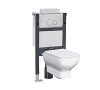 Nes Home Wall Hung Rimless Toilet, Cistern Frame Matte Chrome Button