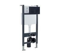 Nes Home Wall Hung Toilet Cistern Frame with Avant Matt Black Square Push Button