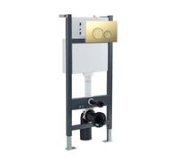 Nes Home Wall Hung Toilet Cistern Frame with Brushed Brass Round Button Flush Plate