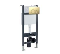 Nes Home Wall Hung Toilet Cistern Frame with Brushed Brass Round Button Flush Plate