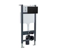 Nes Home Wall Hung Toilet Cistern Frame with Matt Black Round Button Flush Plate