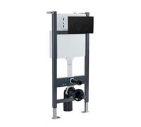 Nes Home Wall Hung Toilet Cistern Frame with Matt Black Round Button Flush Plate