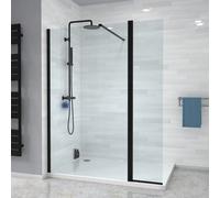 Nes Home Wet Room 1200 Shower 8mm Tempered Glass Screen With 300mm Flipper Panel Black