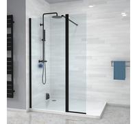 Nes Home Wet Room 700 Shower 8mm Tempered Glass Screen With 300mm Flipper Panel Black