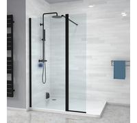 Nes Home Wet Room 700 Shower 8mm Tempered Glass Screen With 300mm Flipper Panel Black