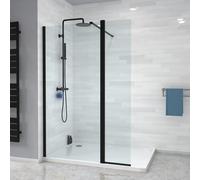 Nes Home Black 800mm Shower 8mm Tempered Glass Screen with 30omm Flipper Panel