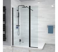 Nes Home Wet Room 800 Shower 8mm Tempered Glass Screen With 300mm Flipper Panel Black
