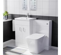 Nes Home White 1000mm Vanity Basin Cabinet WC Unit & Square BTW Toilet