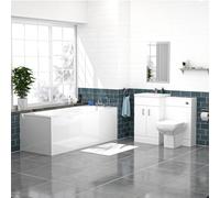 Nes Home White 1000mm Vanity, WC Unit, Rimless BTW Toilet, Bath And Front Panel