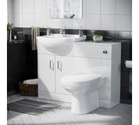Nes Home White 1050mm Cloakroom Basin Vanity Sink Wc Unit & Modern Btw Toilet Flat Pack