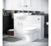 Nes Home White 1050mm Vanity Basin Unit Wc Unit & Chem Back To Wall Toilet Flat Pack