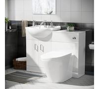Nes Home White 1050mm Vanity Basin WC Unit & Back To Wall Toilet Flat Pack