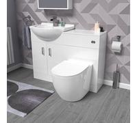 Nes Home White 1050mm Vanity Unit With Wc Unit & Round Back To Wall Toilet