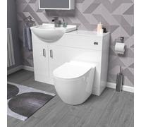 Nes Home White 1050mm Vanity Unit with WC Unit & Round Back to Wall Toilet