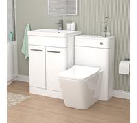 Nes Home White 1100mm Freestanding Basin Cabinet, Wc Unit And Square Btw Toilet