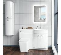 Nes Home White 1100mm RH Vanity Unit and WC Toilet Sink Cabinet Combination