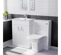 Nes Home White 1100mm Slim Basin Vanity, WC Unit & Rimless BTW Toilet