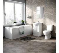 Nes Home White 450mm Basin Vanity Unit Round Bath Tub & Closed Coupled Toilet