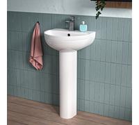 Nes Home White 450mm Modern Round Edge Full Pedestal Basin