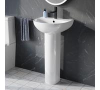 Nes Home White 450mm Round Slim Edge Full Pedestal Basin