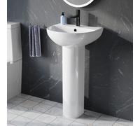 Nes Home White 450mm Round Slim Edge Full Pedestal Basin