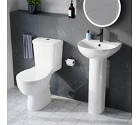Nes Home White 450mm Round Slim Edge Pedestal Basin with Closed Coupled Toilet