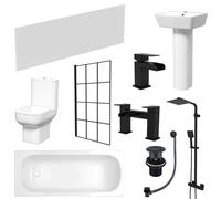 Nes Home White 450mm Square Modern Pedestal Basin Toilet Shower Bath Taps Set