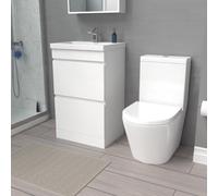 Nes Home White 500mm 2 Drawers Basin Vanity Unit & Close Coupled Toilet