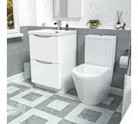 Nes Home White 500mm Basin Vanity Unit And Rimless Close Coupled Toilet