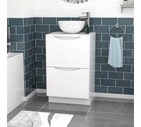 Nes Home White 500mm Bathroom Freestanding Vanity Unit With Round Ceramic Basin