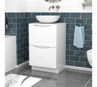Nes Home White 500mm Freestanding Bathroom Vanity Unit With Round Ceramic Basin