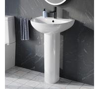 Nes Home White 500mm Round Slim Edge Full Pedestal Basin