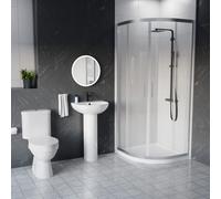 Nes Home White 500mm Round Slim Edge Pedestal Basin Toilet Shower Screen & Tray