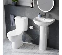 Nes Home White 500mm Round Slim Edge Pedestal Basin with Closed Coupled Toilet
