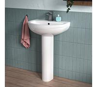 Nes Home White 550mm Modern Round Edge Full Pedestal Basin