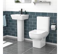 Nes Home White 550mm Round Slim Edge Pedestal Basin with Closed Coupled Toilet
