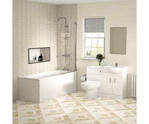 Nes Home White 550mm Vanity WC Unit Toilet Bath Panel & Shower Screen Tap Set