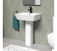 Nes Home White 560mm Square Modern Full Pedestal Basin