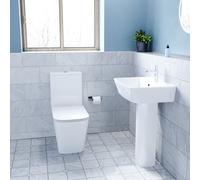 Nes Home White 560mm Square Modern Full Pedestal Basin with Modern Toilet