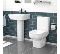 White 560mm Square Modern Full Pedestal Basin with Toilet