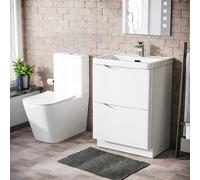 Nes Home White 600 Freestanding Vanity Basin & Square Toilet