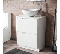 Nes Home White 600mm Bathroom Freestanding Vanity Unit With Round Ceramic Countertop