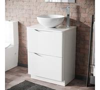 Nes Home White 600mm Bathroom Freestanding Vanity Unit With Round Ceramic Countertop 420mm Basin