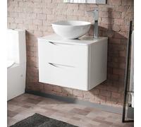 Nes Home White 600mm Bathroom Wall Hung Vanity Round Ceramic Countertop Basin