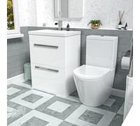 Nes Home White 600mm Floorstanding 2 Drawer Vanity Basin Unit & Toilet